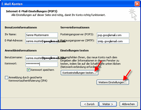 outlook/outlook einstellungen email konten freemailer googlemail