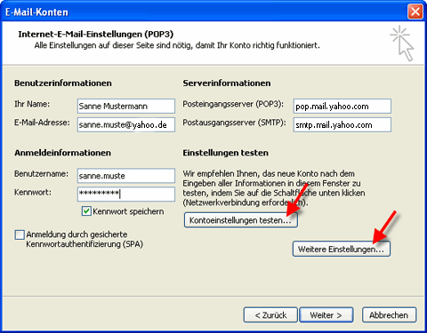 outlook/outlook einstellungen email konten freemailer yahoo