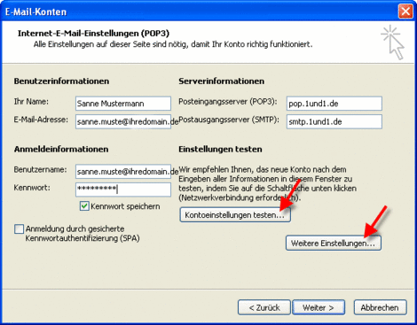 outlook einstellungen email konten freemailer 1und1 outlook einstellungen email konten freemailer 1und1