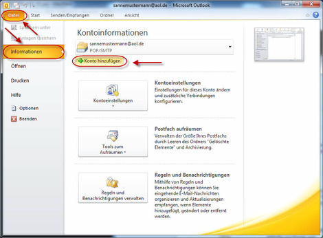 01 Outlook 2010 GMX E Mail Konten