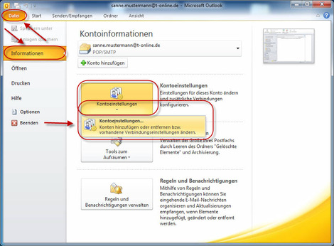 15 Outlook 2010 t online E Mail Konten