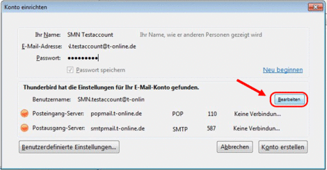 03 Thunderbird 3 IMAP E Mail Konto fuer T online falsche Einstellungen